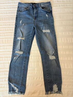 Women’s Risen Jeans Distressed Blue Denim Jeans